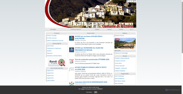 Security scan screenshot of https://www.comune.pizzone.is.it/hh/index.php