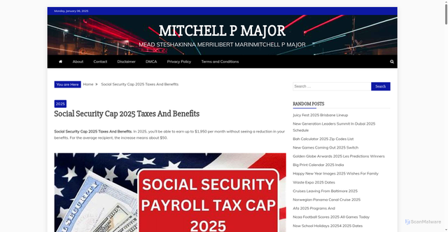 Security scan screenshot of https://mitchellpmajorl.pages.dev/qvtcy-social-security-cap-2025-taxes-and-benefits-pgtpl/