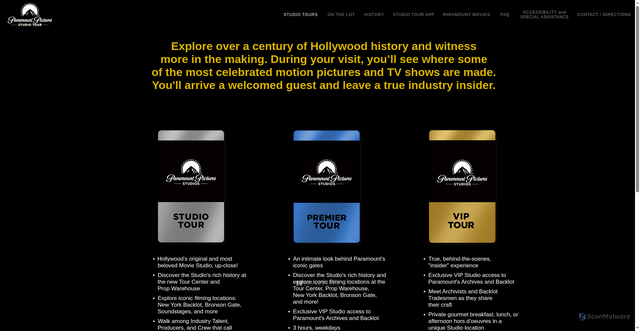 Security scan screenshot of https://www.paramountstudiotour.com/studio-tours.html