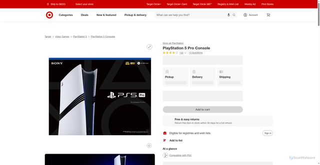 Security scan screenshot of https://www.target.com/p/playstation-5-pro-console/-/A-93620188