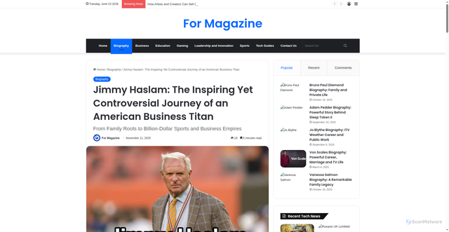 Security scan screenshot of https://formagazine.co.uk/jimmy-haslam/