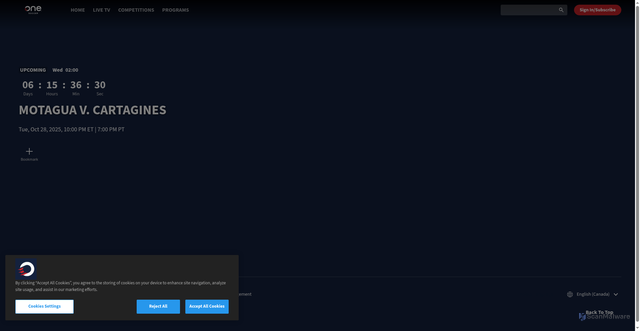 Security scan screenshot of https://watch.onesoccer.ca/event/Motagua_v_Cartagines_8131