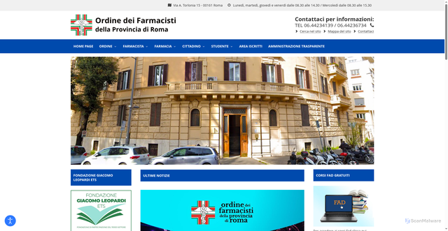 Security scan screenshot of https://www.ordinefarmacistiroma.it/
