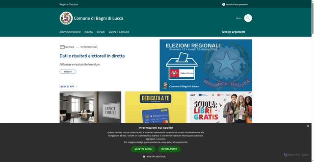 Security scan screenshot of https://www.comune.bagnidilucca.lu.it/it/