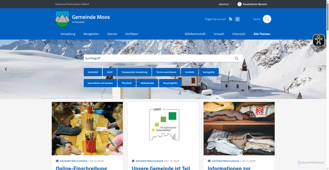 Security scan screenshot of https://www.comune.mosoinpassiria.bz.it/de