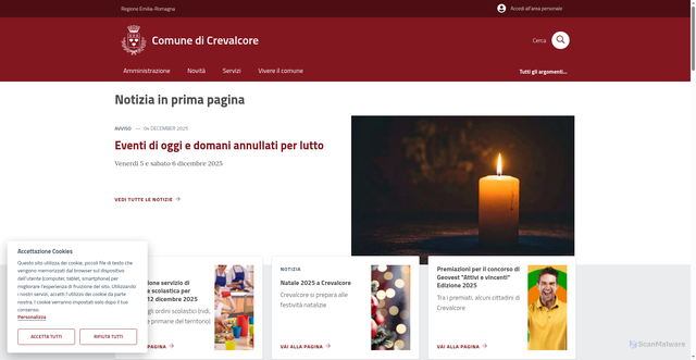 Security scan screenshot of https://www.comune.crevalcore.bo.it/