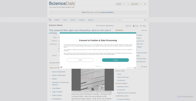 Security scan screenshot of https://www.sciencedaily.com/releases/2025/10/251009033240.htm