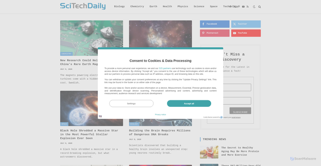 Security scan screenshot of https://scitechdaily.com