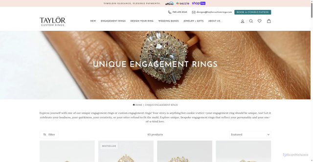 Security scan screenshot of https://www.taylorcustomrings.com/collections/unique-engagement-rings?srsltid=AfmBOoopJAgF1Z95-zkAZagQhB0UYO9Bp8g85XzhDCm5A0aruyn4-mKS