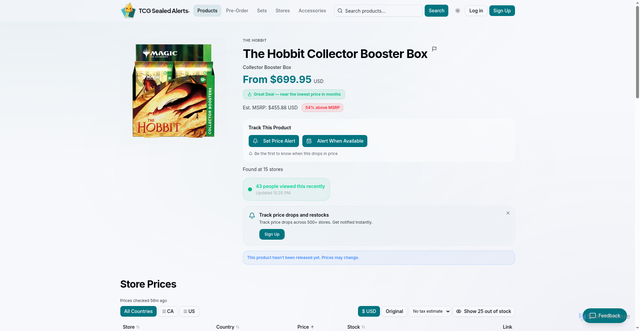 Security scan screenshot of https://tcgsealedalerts.com/products/the-hobbit-collector-booster-box