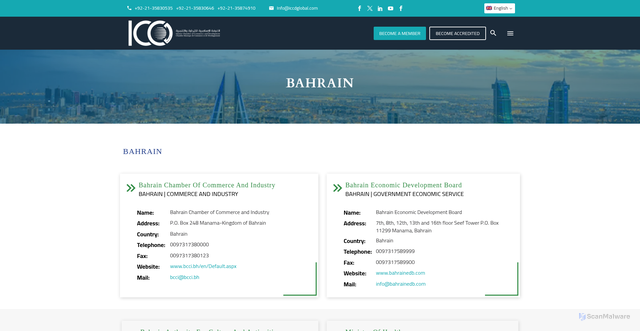 Security scan screenshot of https://iccdglobal.com/useful-links-countries/bahrain/