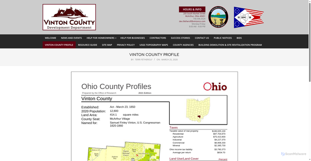 Security scan screenshot of https://developvc.com/vinton-county-profile-2/