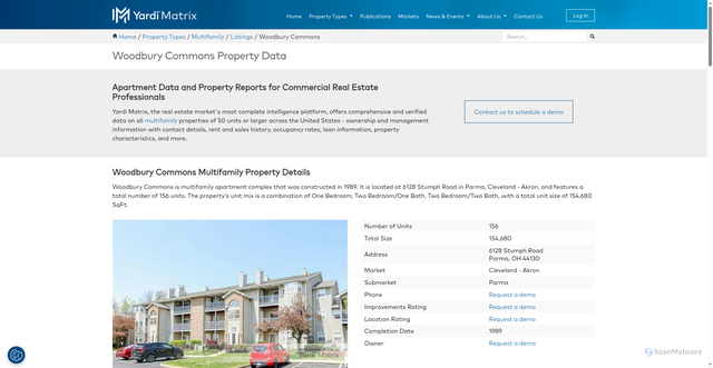 Security scan screenshot of https://www.yardimatrix.com/property-types/multifamily/cleveland-akron/woodbury-commons-6128-stumph-road-oh-44130--135853