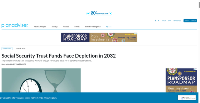 Security scan screenshot of https://www.planadviser.com/social-security-trust-funds-face-depletion-in-2032/