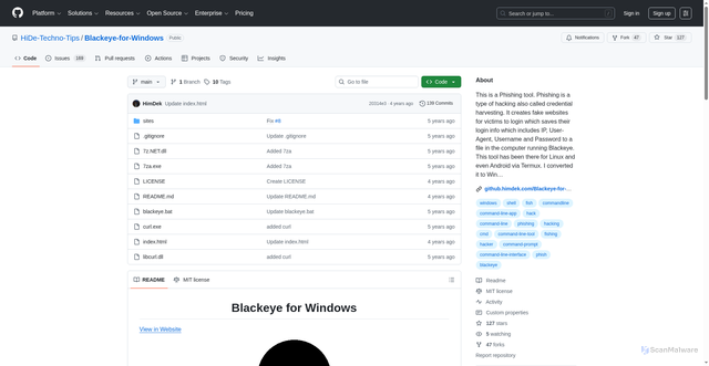 Security scan screenshot of https://github.com/HiDe-Techno-Tips/Blackeye-for-Windows?tab=readme-ov-file