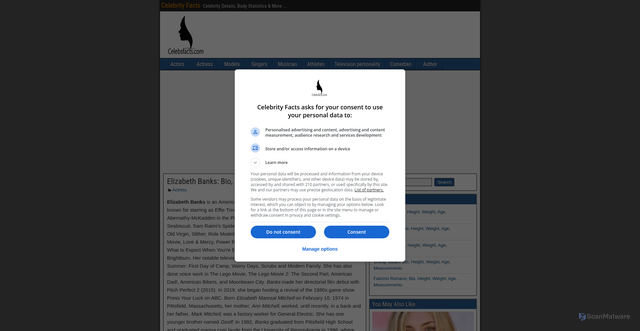 Security scan screenshot of https://www.celebsfacts.com/elizabeth-banks/