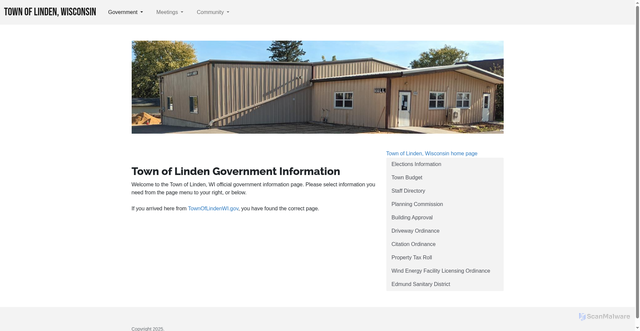 Security scan screenshot of https://townoflinden.com/government