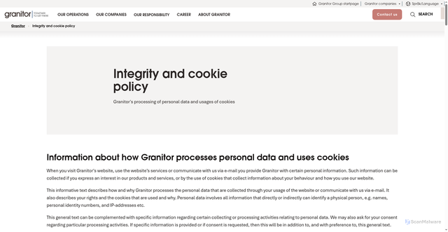 Security scan screenshot of https://www.granitor.se/en/data-protection