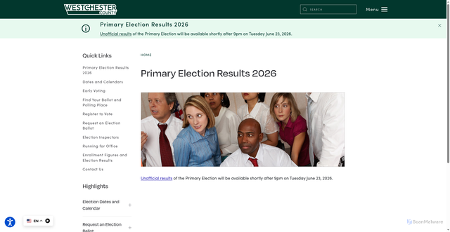 Security scan screenshot of https://citizenparticipation.westchestercountyny.gov/election-results