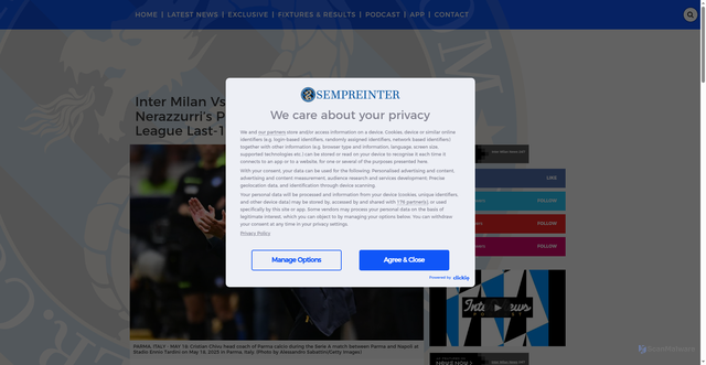 Security scan screenshot of https://sempreinter.com/2025/11/05/inter-milan-kairat-victory-crucial-last-16-qualification/