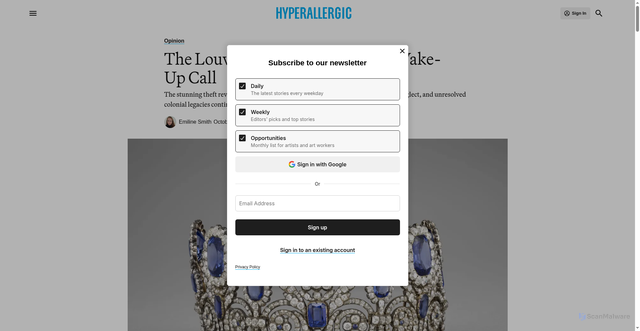 Security scan screenshot of https://hyperallergic.com/1051113/the-louvre-heist-was-a-colonial-wake-up-call/