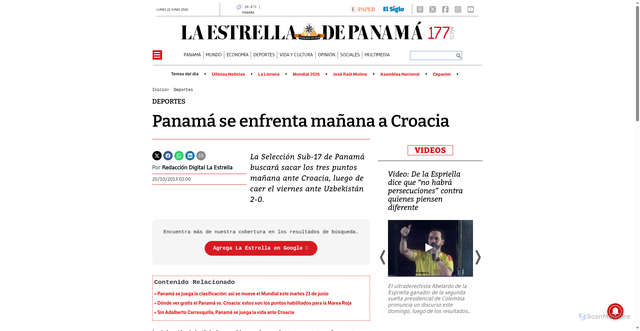 Security scan screenshot of https://www.laestrella.com.pa/deportes/panama-manana-croacia-enfrenta-NILE328665