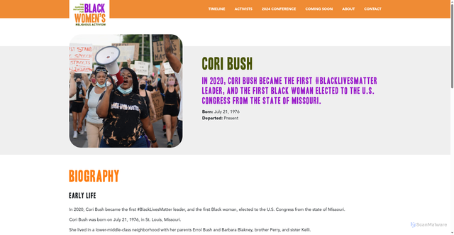 Security scan screenshot of https://blackwomensreligiousactivism.org/activists/cori-bush/