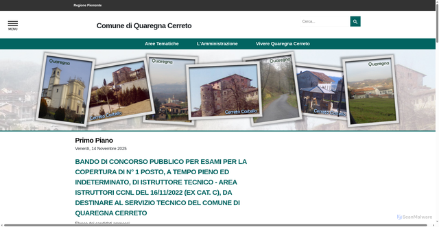 Security scan screenshot of https://www.comune.quaregnacerreto.bi.it/