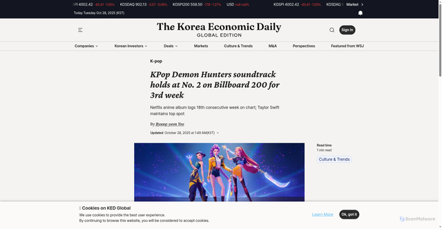 Security scan screenshot of https://www.kedglobal.com/k-pop/newsView/ked202510270002