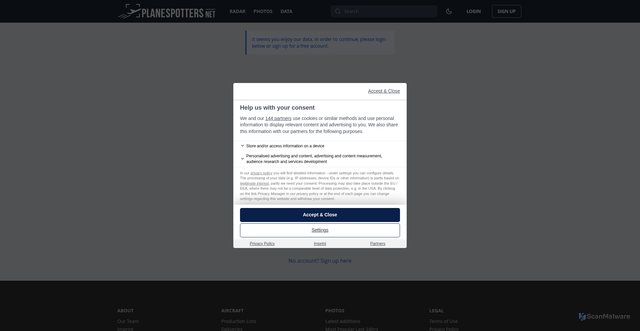 Security scan screenshot of https://www.planespotters.net/airline/Avelo-Airlines