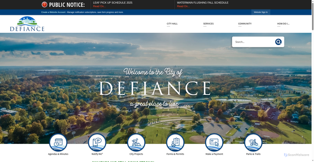 Security scan screenshot of https://cityofdefiance.com/