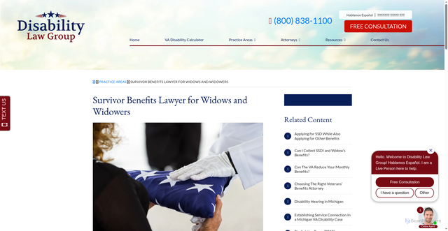 Security scan screenshot of https://disabilitylawgroup.com/practice-areas/survivor-benefits-for-widows-and-widowers/