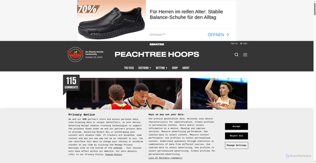 Security scan screenshot of https://www.peachtreehoops.com/