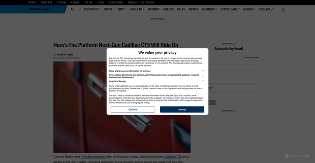 Security scan screenshot of https://gmauthority.com/blog/2025/11/heres-the-platform-next-gen-cadillac-ct5-will-ride-on/