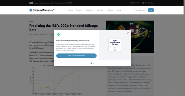 Security scan screenshot of https://companymileage.com/predicting-2026-standard-mileage-rate/