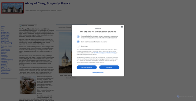 Security scan screenshot of https://francetravelplanner.com/go/bourgogne/excursions/cluny.html
