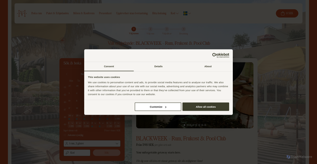 Security scan screenshot of https://booking.hjortviken.se/package/package-details?channelid=3d8479aa-3d42-4ac1-9109-144d3954c26a&culture=sv-SE&packagecategoryid=adb21d75-26ba-4b86-8b6b-9d210365dc12&roomconfig=a2&packageid=dcfea834-aa49-47ee-921f-45d627b5eaca&utm_source=braze&utm_medium=email&utm_campaign=HJORTVIKEN_NB_B2C_SE_Y25_W47_BF&lid=s49b1d6h5xqf