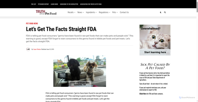 Security scan screenshot of https://truthaboutpetfood.com/lets-get-the-facts-straight-fda/