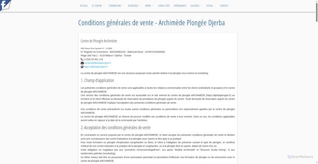 Security scan screenshot of http://djerba-plongee.fr/index.php?page=conditions-generales-vente