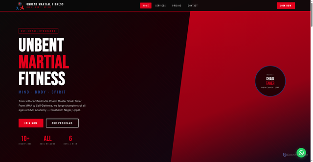 Security scan screenshot of https://unbentmartialfitness.com/