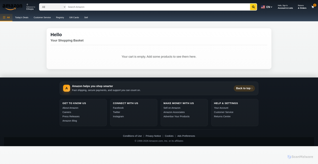 Security scan screenshot of https://amazon-clone-six-rho-44.vercel.app/cart