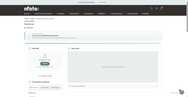 Security scan screenshot of https://nfoto.no/produkter/lerretsbilde-30x30-cm/?utm_source=nfoto.no&utm_campaign=fbd8913d54-EMAIL_CAMPAIGN_2026_06_13_10_47&utm_medium=email&utm_term=0_-fbd8913d54-4832893&mc_cid=fbd8913d54&mc_eid=UNIQID