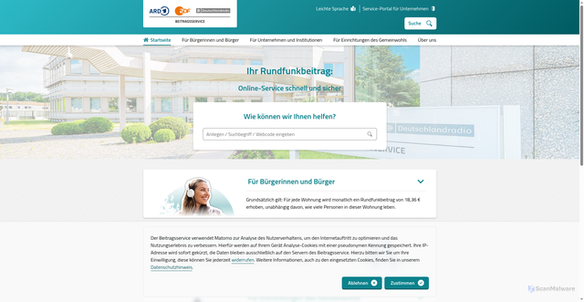 Security scan screenshot of https://www.rundfunkbeitrag.de