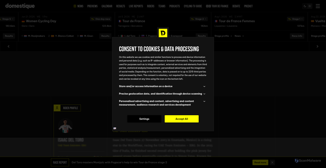 Security scan screenshot of https://www.domestiquecycling.com/en/riders/isaac-del-toro/