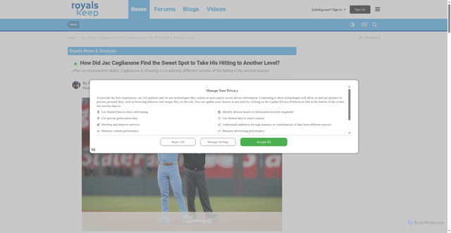 Security scan screenshot of https://royalskeep.com/news-rumors/kansas-city-royals/how-did-jac-caglianone-find-the-sweet-spot-to-take-his-hitting-to-another-level-r4568/