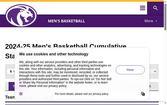 Security scan screenshot of https://roarlions.com/sports/mens-basketball/stats/2024-25