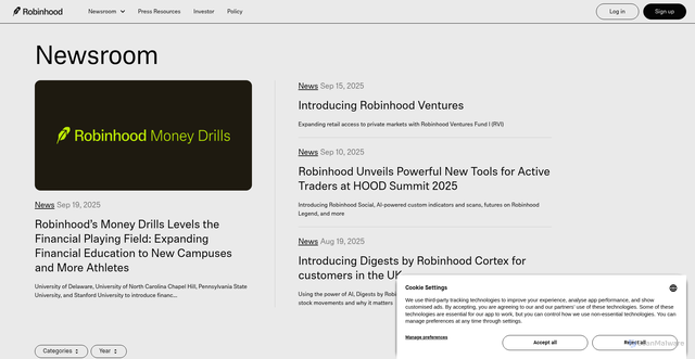 Security scan screenshot of https://newsroom.aboutrobinhood.com/