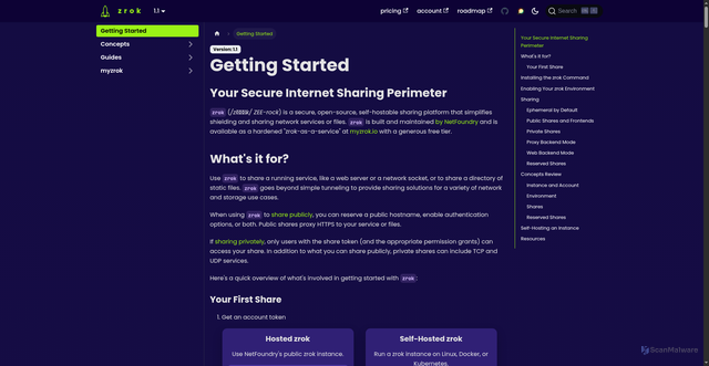 Security scan screenshot of https://docs.zrok.io/