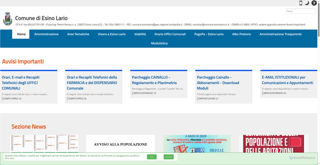 Security scan screenshot of https://www.comune.esinolario.lc.it/
