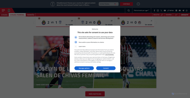 Security scan screenshot of https://www.chivasfemenil.mx/